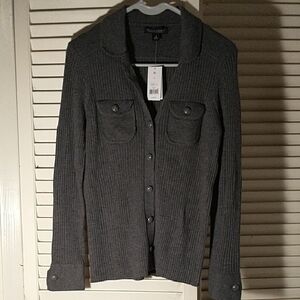 NWT Banana Republic gray long sleeve ribbed cardigan sweater Merino wool sz SM